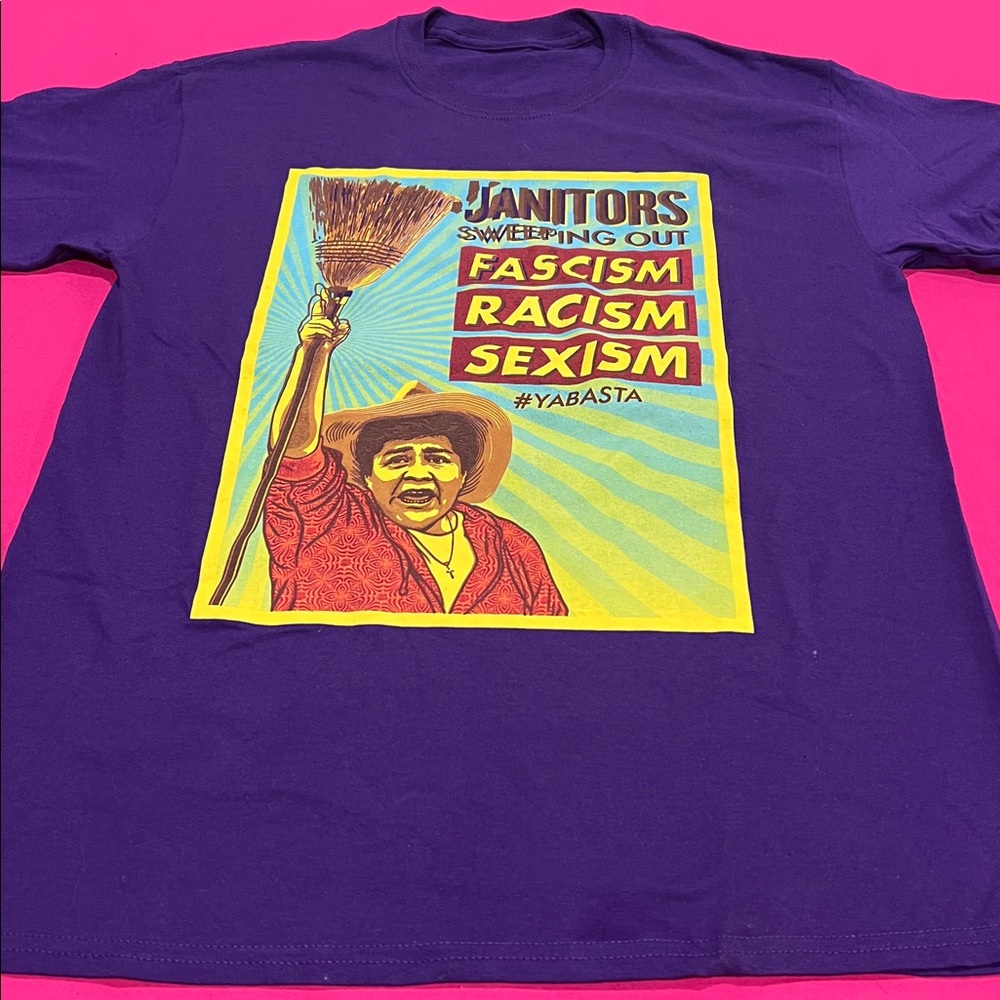 Chicano style Purple Graphic T-Shirt with Activist Print NWOT